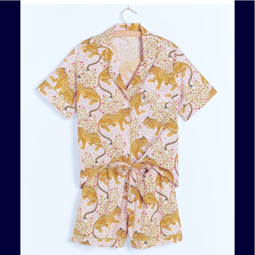Anthropologie Printfresh Cheetah Shortie Sleep Set Pajama Top w Shorts Medium
